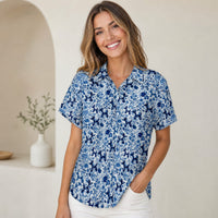 Porcelain Pups Women's Short Sleeve Button-Up Blouse