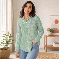 Garden Party Pup Women's Long Sleeve Button-Up Blouse
