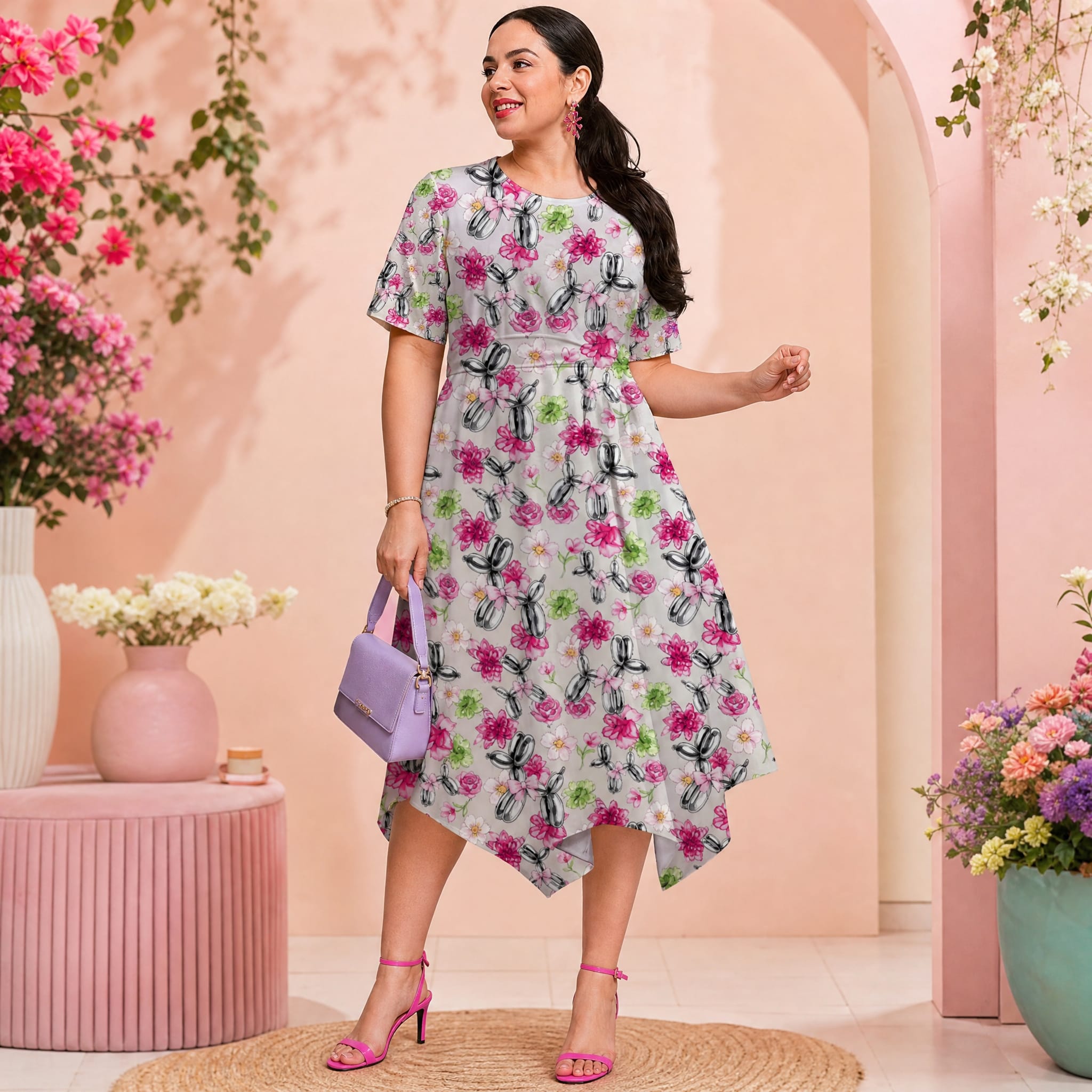 Petal Pop Relaxed Fit Belted Midi Dress