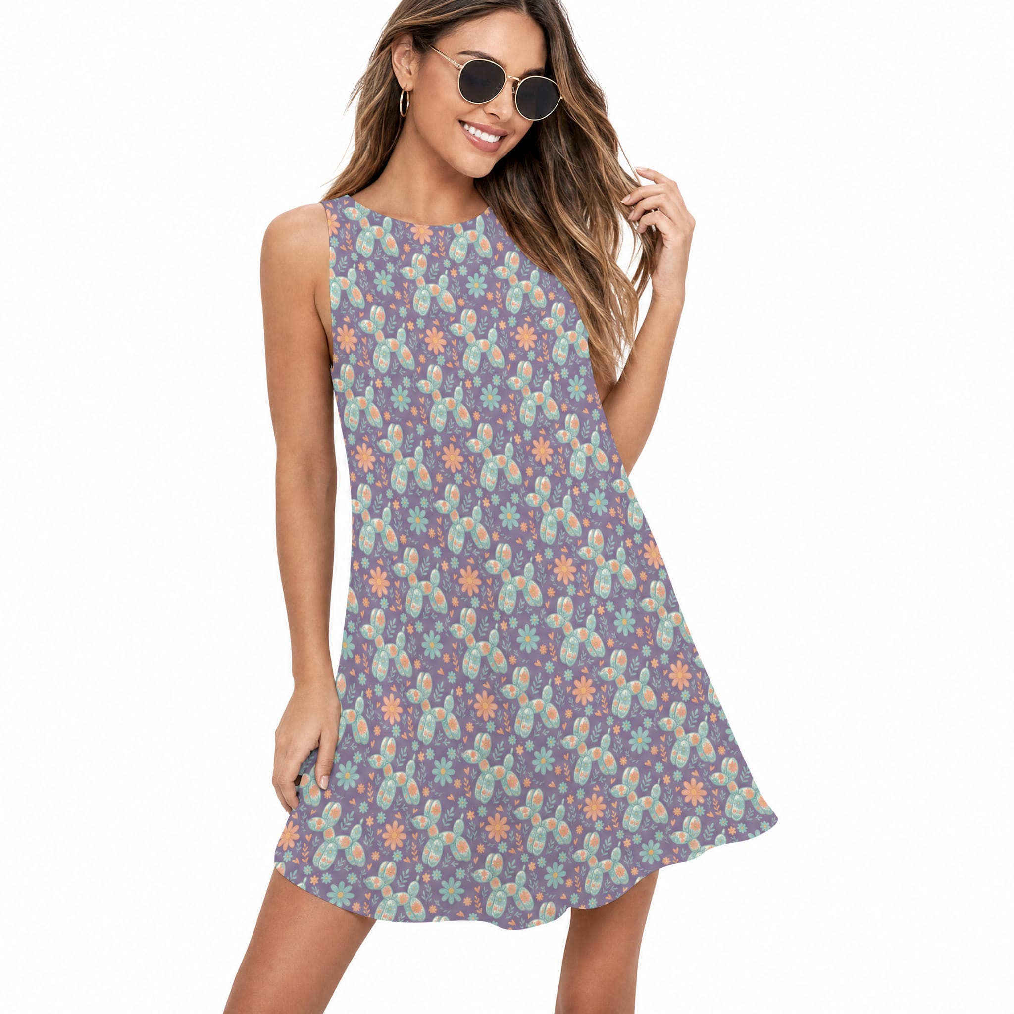 Garden Party Pup Women’s Flowy Sleeveless Dress with Pockets