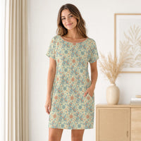 Garden Party Pup Women's Shirt Dress with Pockets
