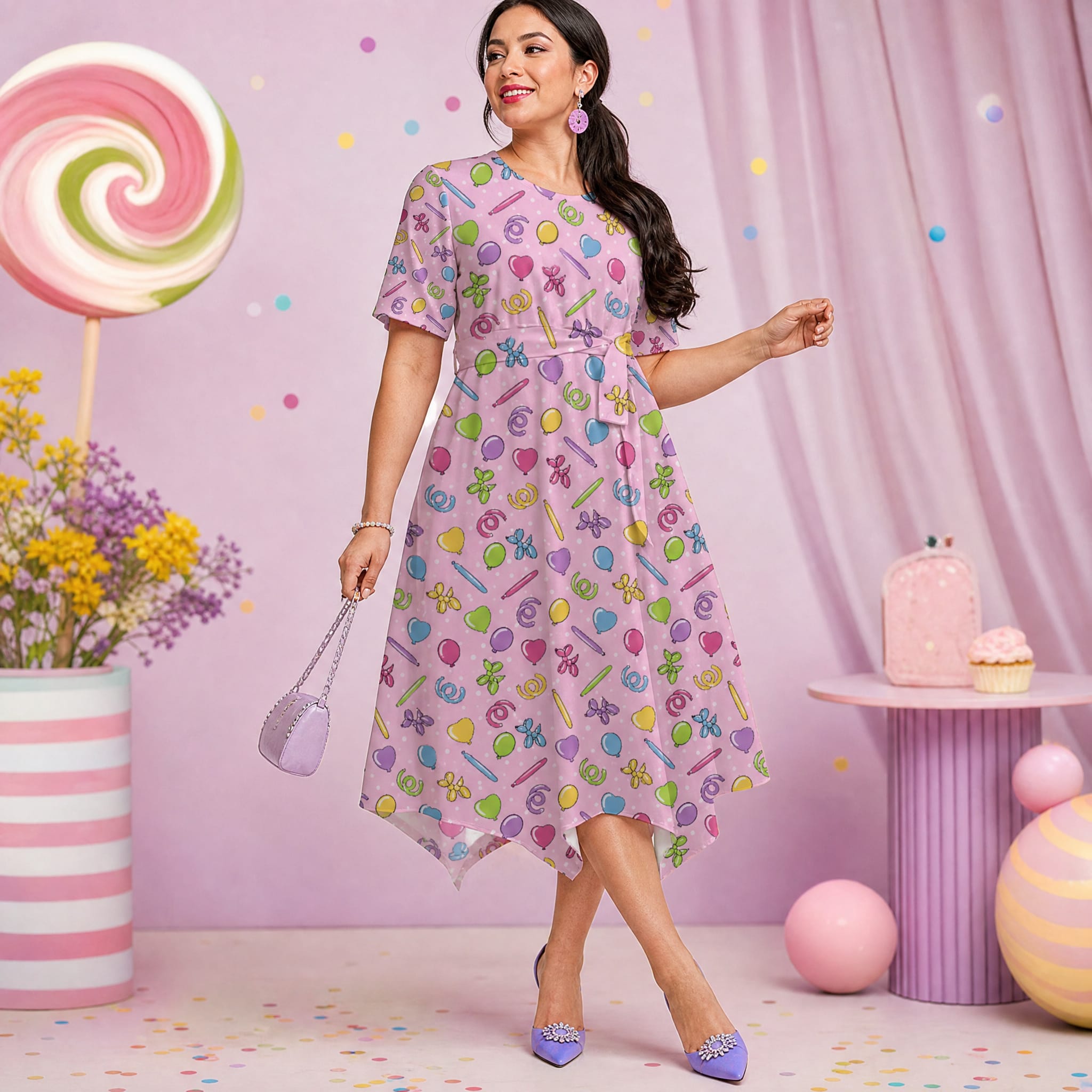 Twisterhood Relaxed Fit Belted Midi Dress