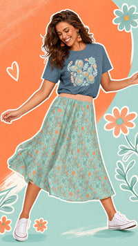 Garden Party Pup Women's Elastic Waist Midi Skirt with Pockets