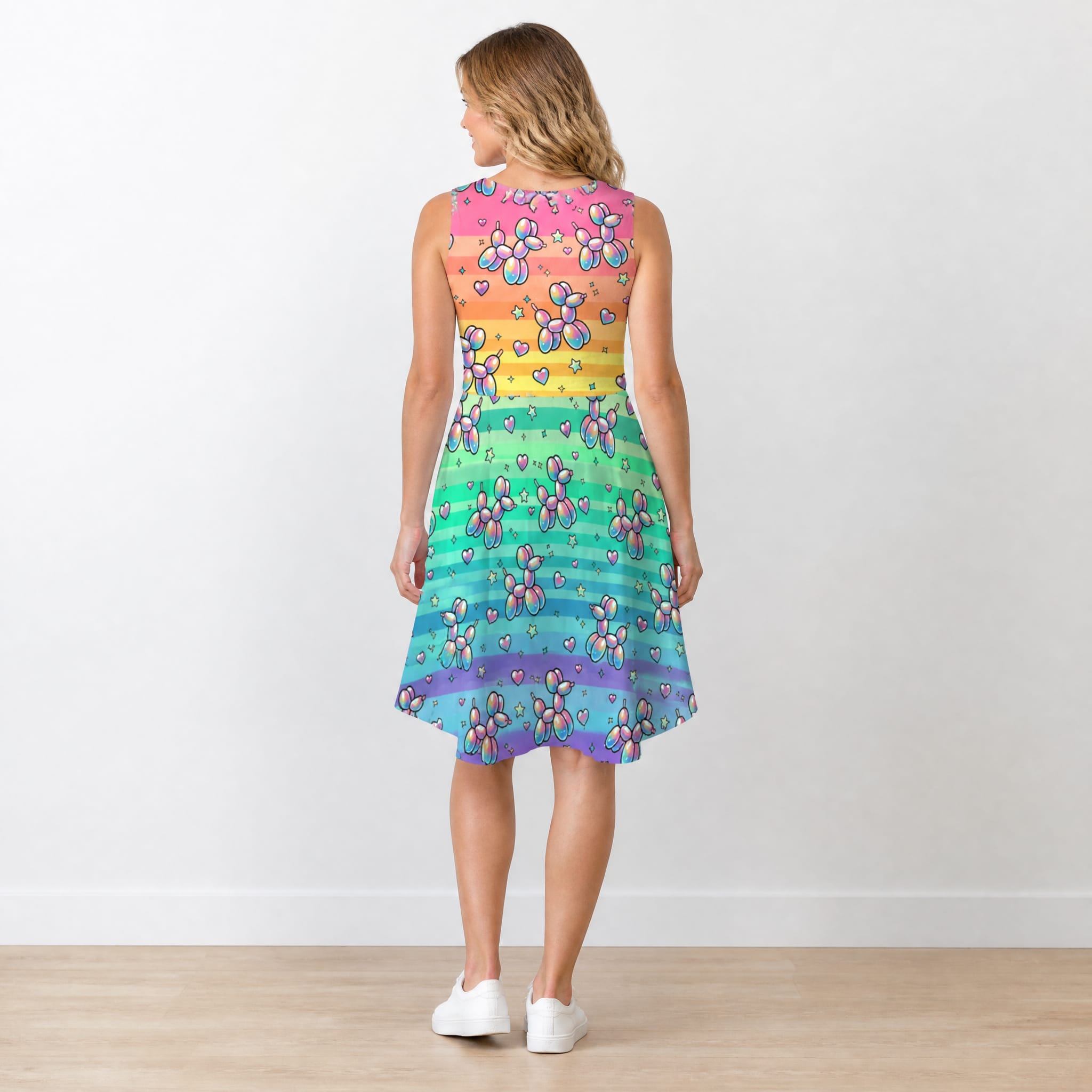 Retro Rainbow Women’s Fit & Flare Sleeveless Dress