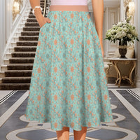 Garden Party Pup Women's Elastic Waist Midi Skirt with Pockets