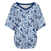 Porcelain Pups Women's V-Neck Batwing Top
