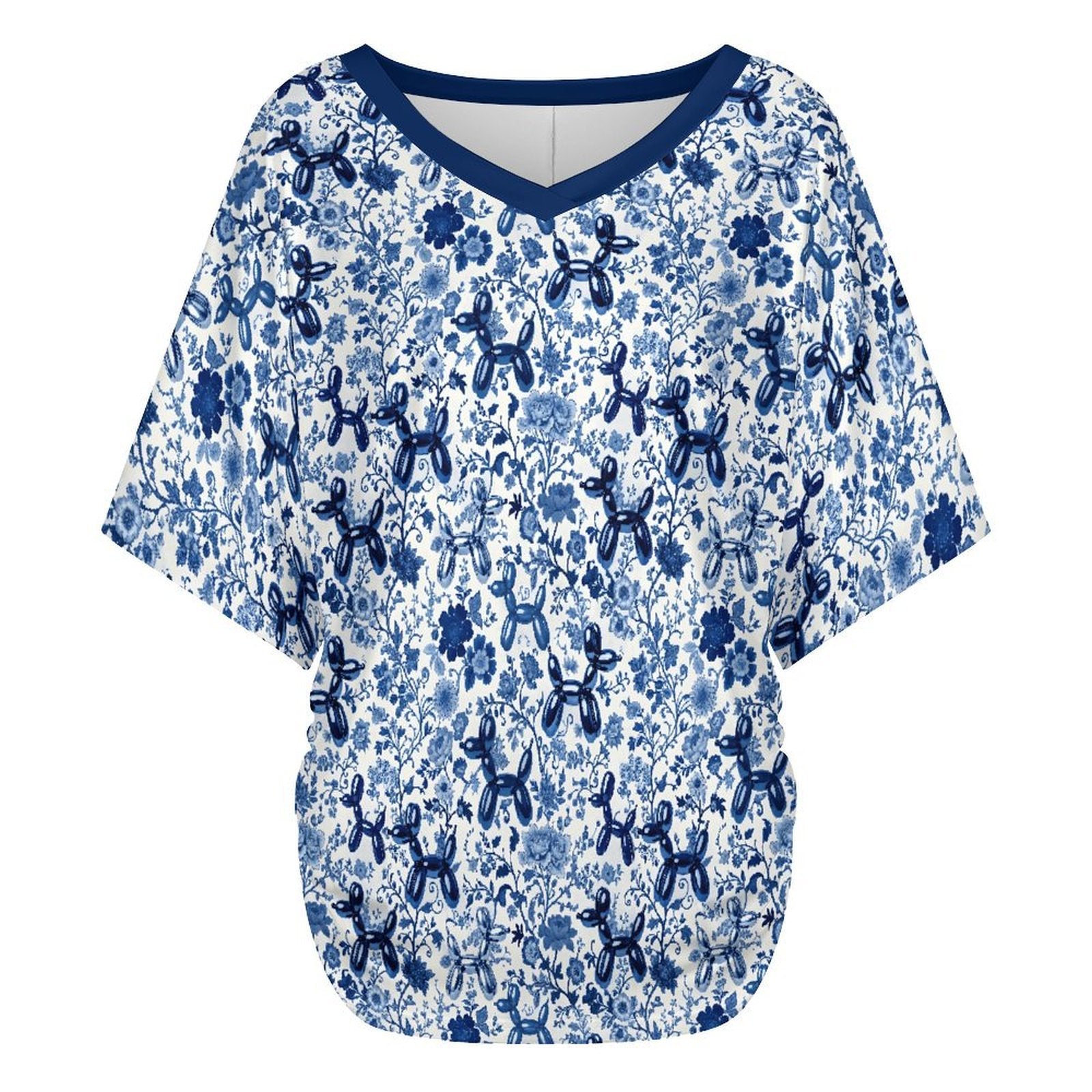 Porcelain Pups Women's V-Neck Batwing Top