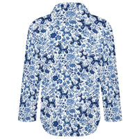 Porcelain Pups Women's Long Sleeve Button-Up Blouse