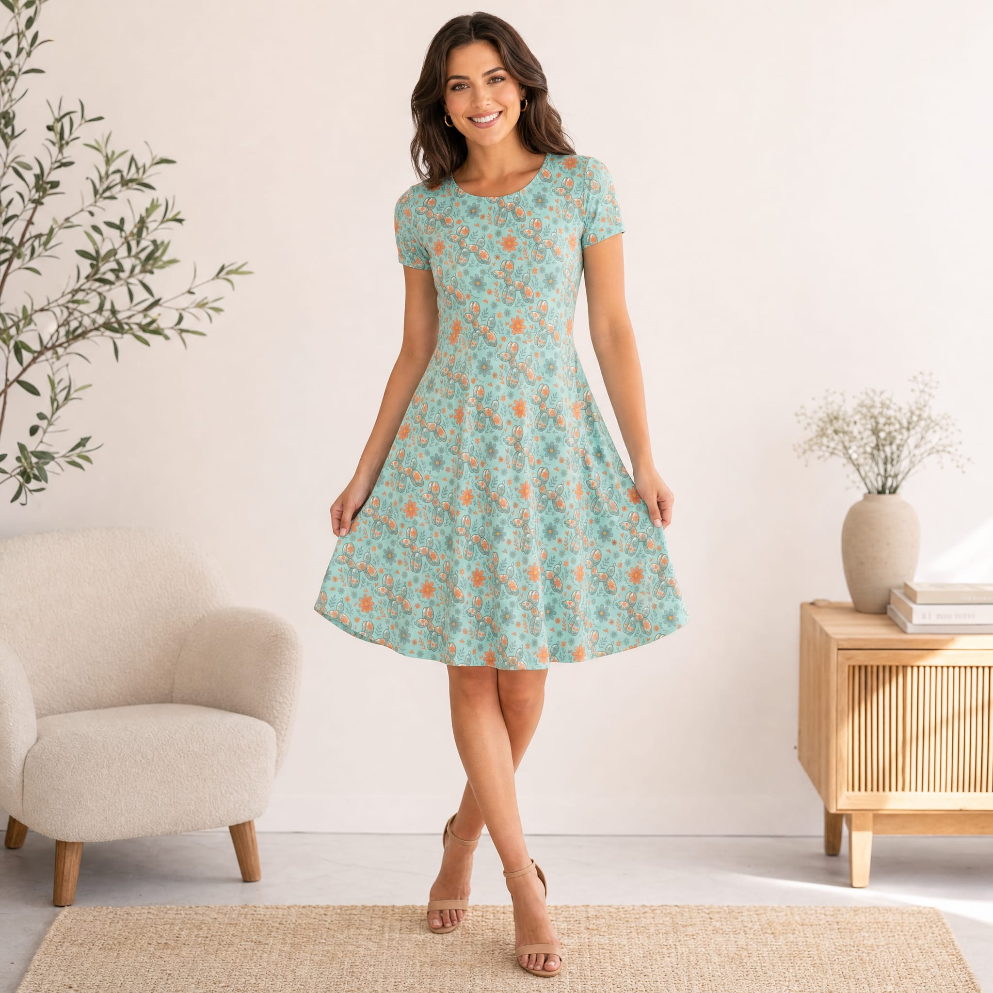 Garden Party Pup Women's Short Sleeve Party Dress