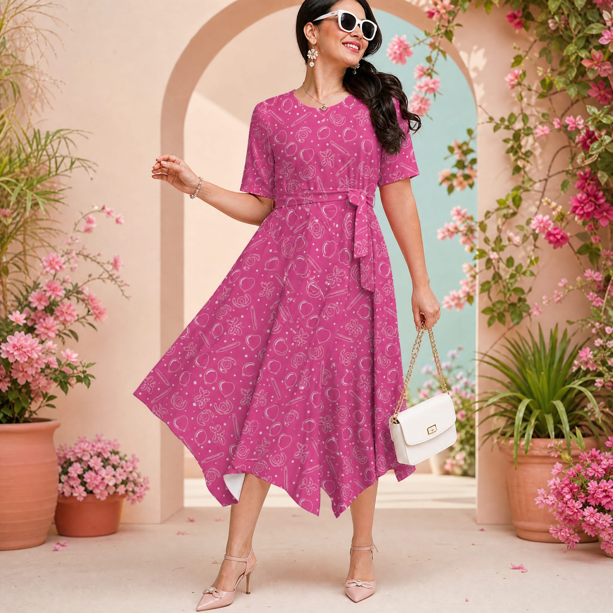 Twisterhood Relaxed Fit Belted Midi Dress