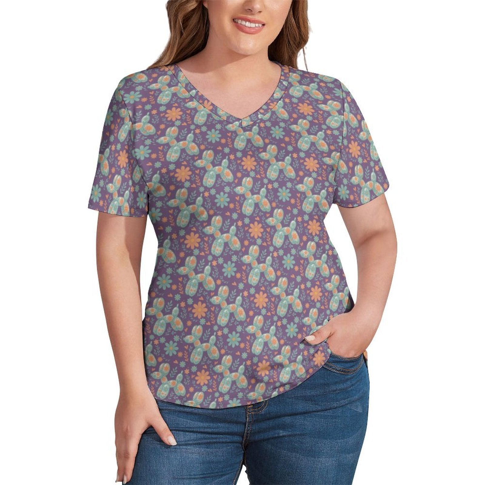 Garden Party Pup Women's Ice Silk V-Neck Top