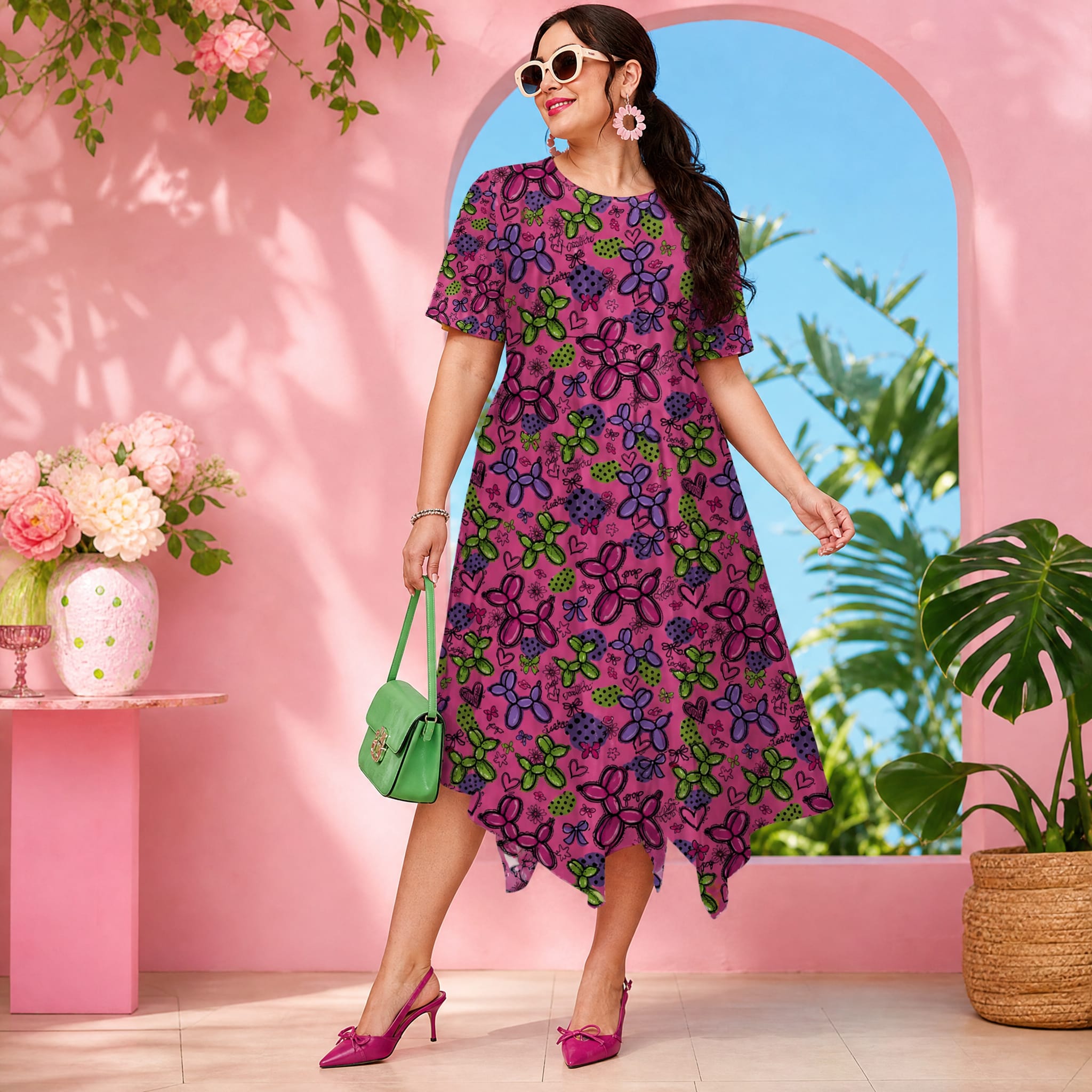 Pop Couture Relaxed Fit Belted Midi Dress