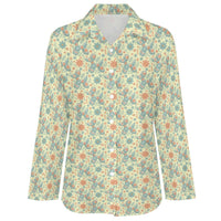 Garden Party Pup Women's Long Sleeve Button-Up Blouse