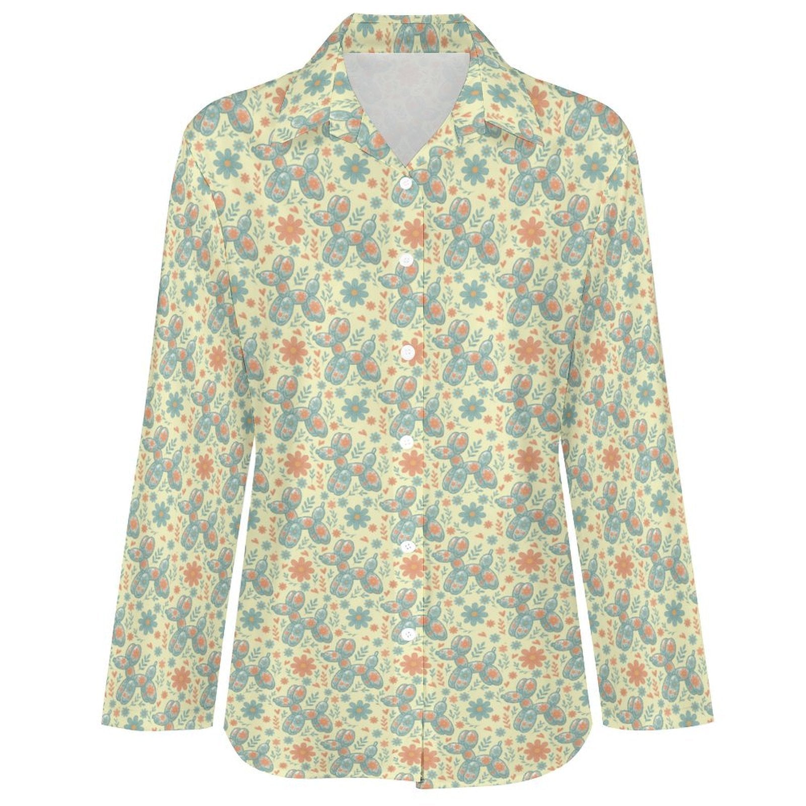 Garden Party Pup Women's Long Sleeve Button-Up Blouse