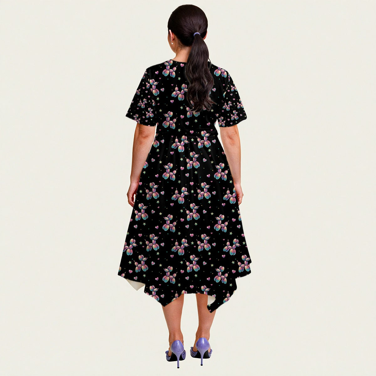 Retro Rainbow Relaxed Fit Belted Midi Dress