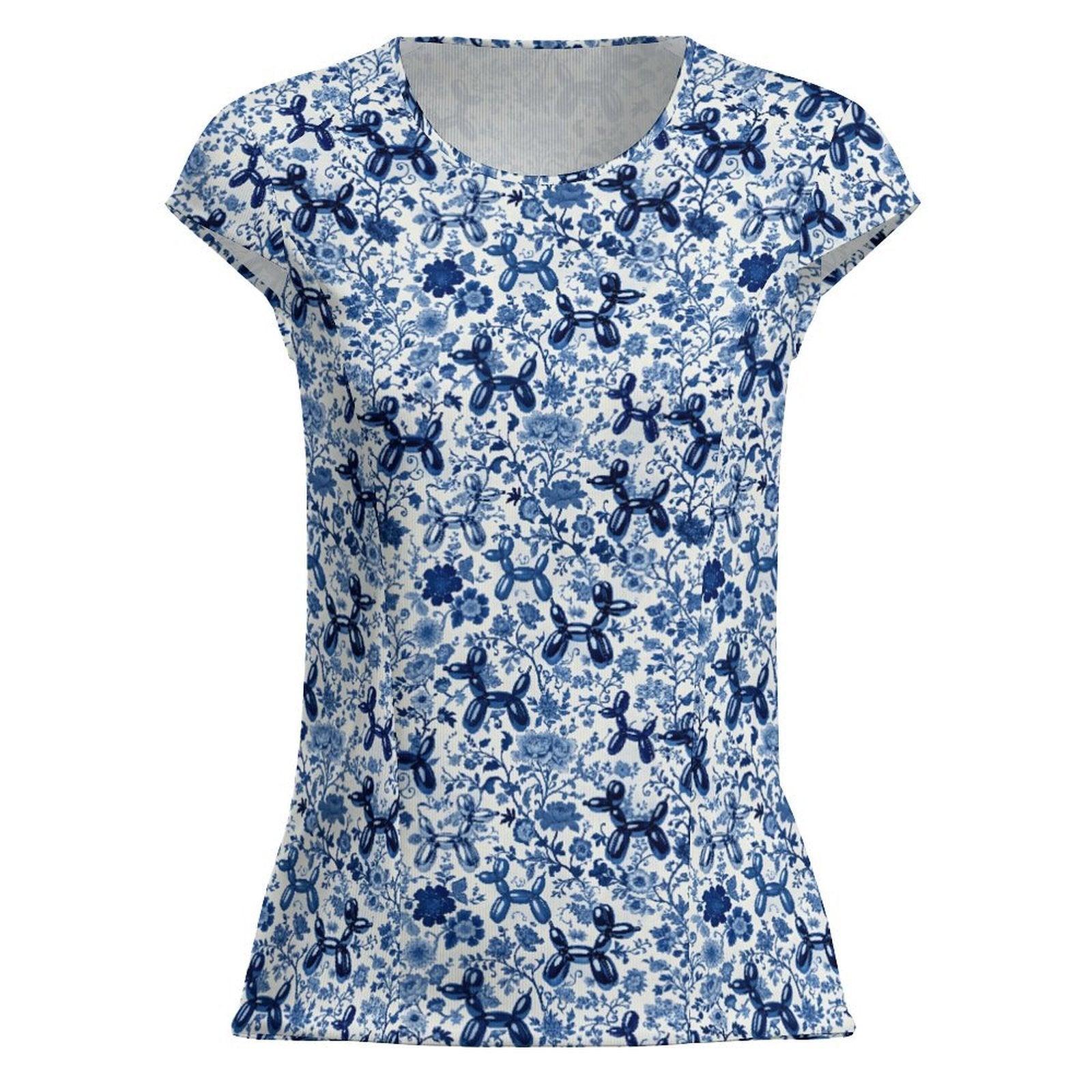 Porcelain Pups Women's Cap Sleeve Ice Silk Shirt