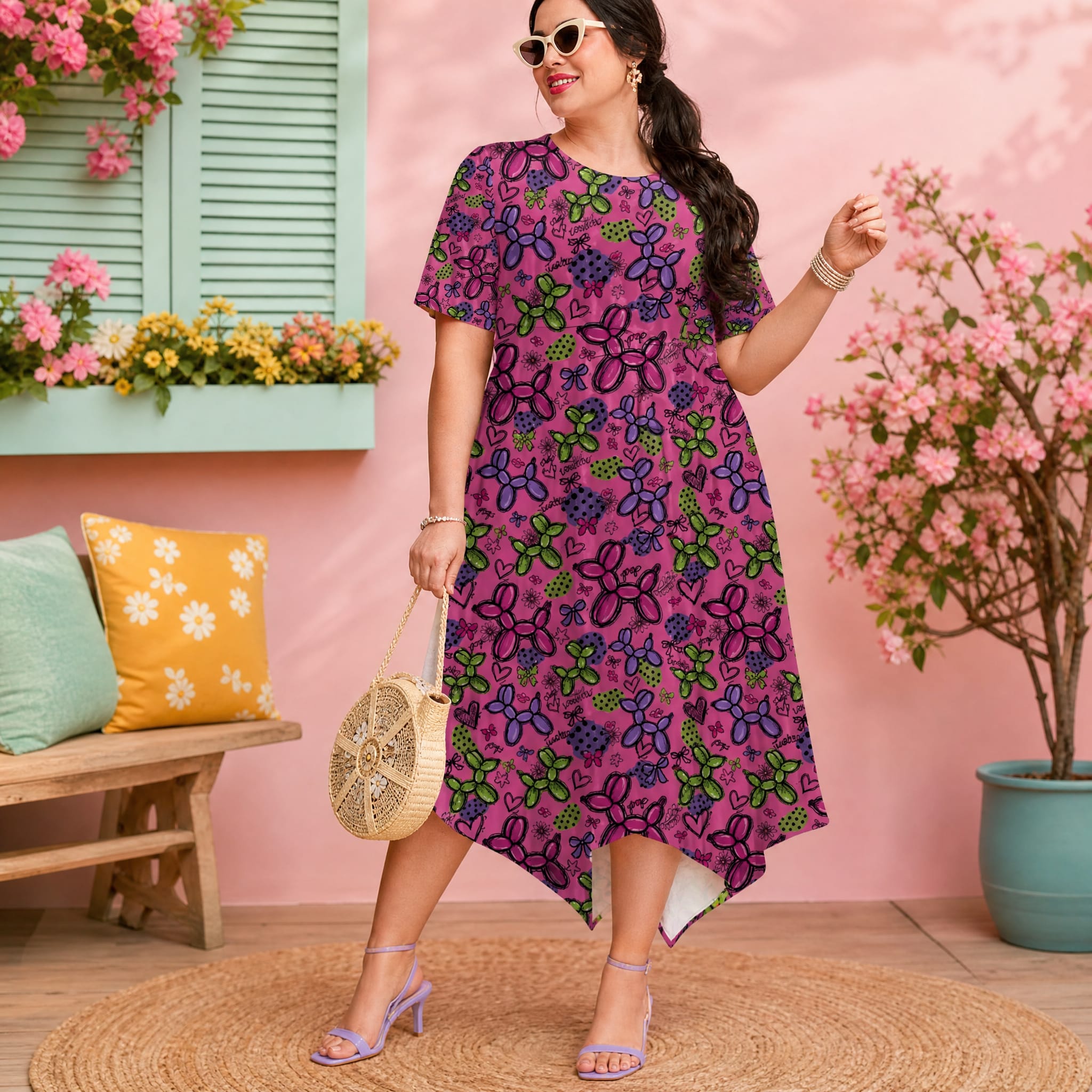 Pop Couture Relaxed Fit Belted Midi Dress