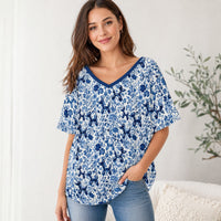 Porcelain Pups Women's V-Neck Batwing Top