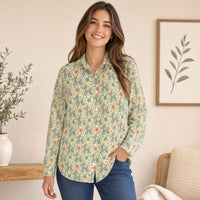 Garden Party Pup Women's Long Sleeve Button-Up Blouse