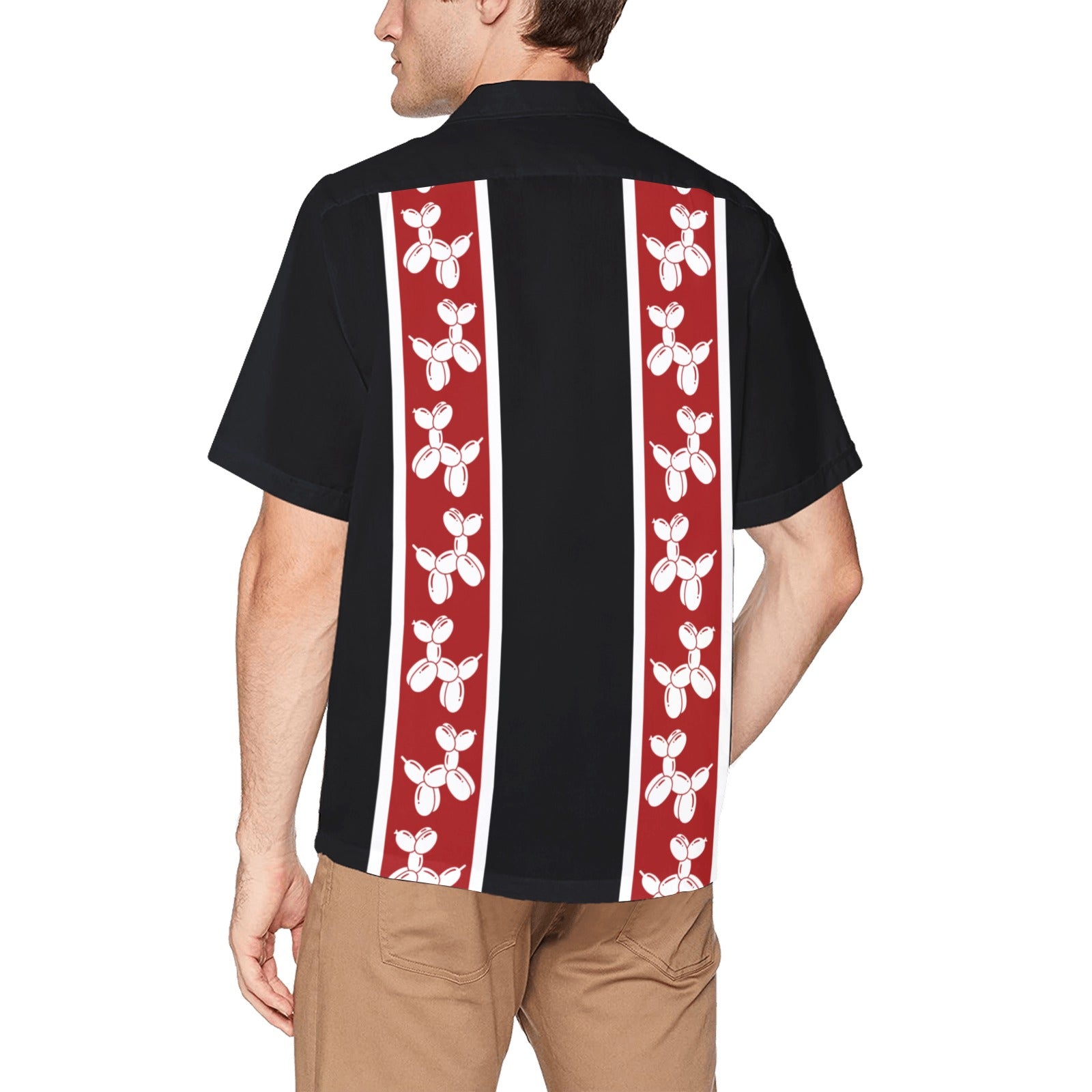 Men's Black & Red Balloon Dog Hawaiian Shirt with Chest Pocket