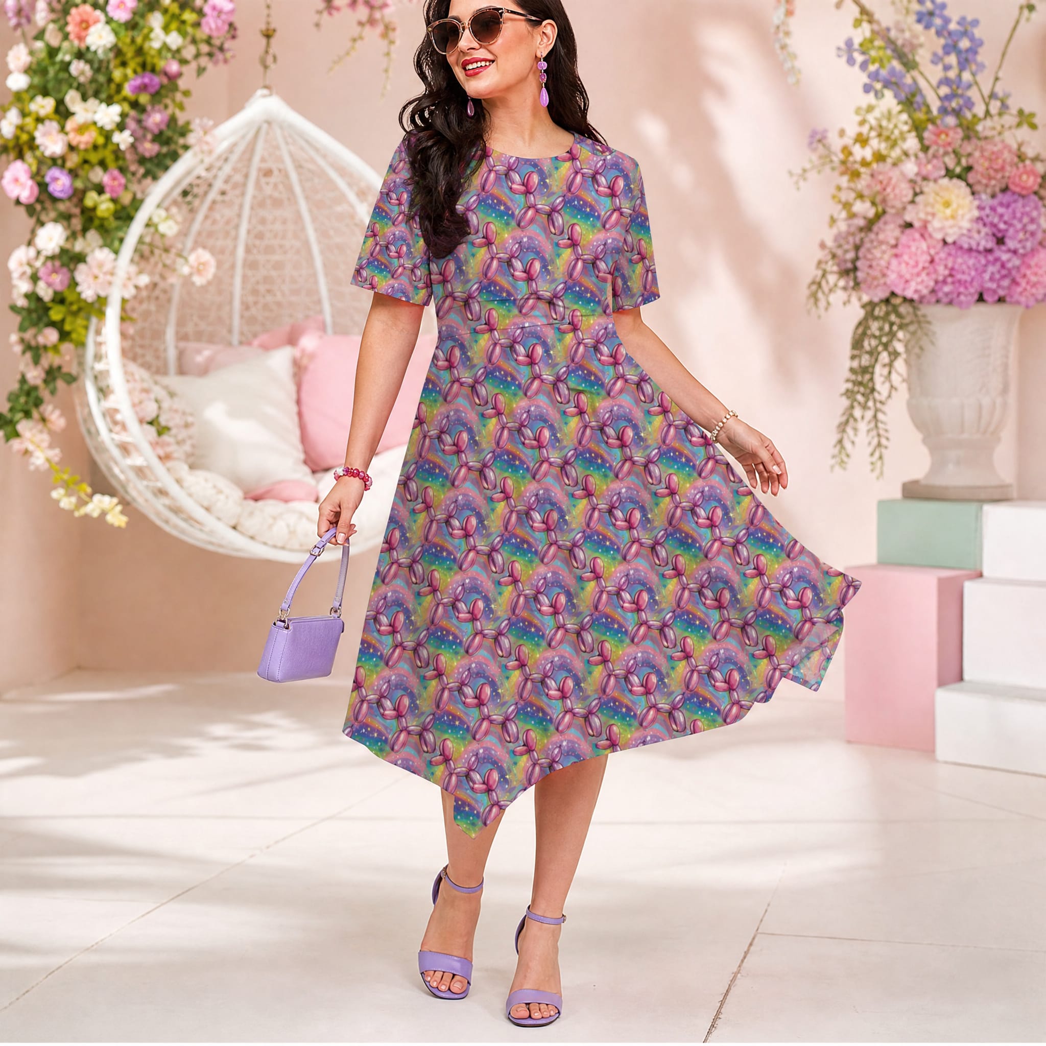 Aurora Pop Relaxed Fit Belted Midi Dress