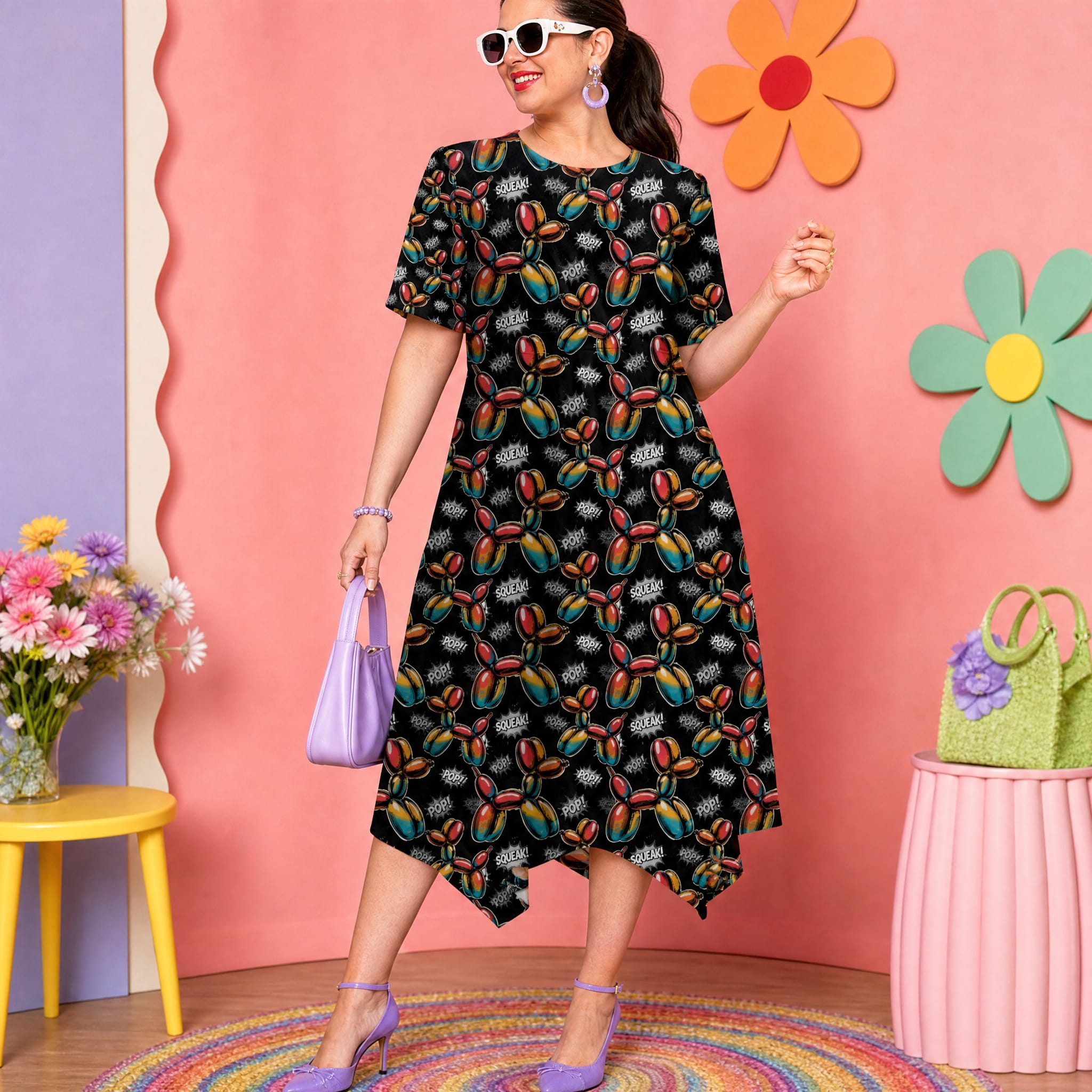 Pop Squeak Relaxed Fit Belted Midi Dress