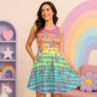 Retro Rainbow Women’s Fit & Flare Sleeveless Dress