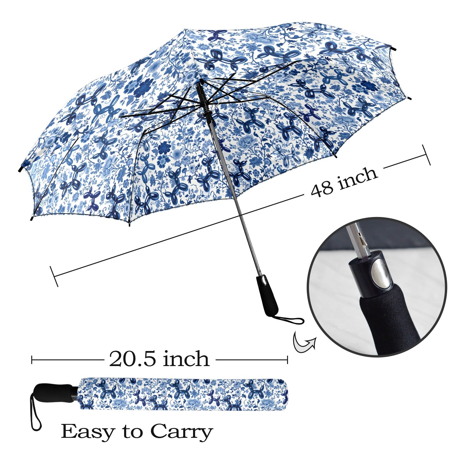 Porcelain Pups Semi-Automatic Foldable Umbrella