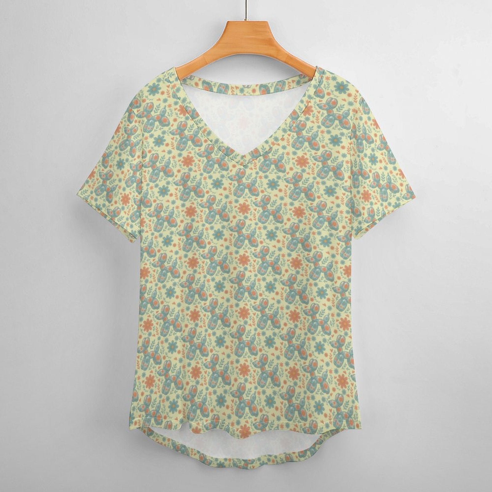 Garden Party Pup Women's Ice Silk V-Neck Top