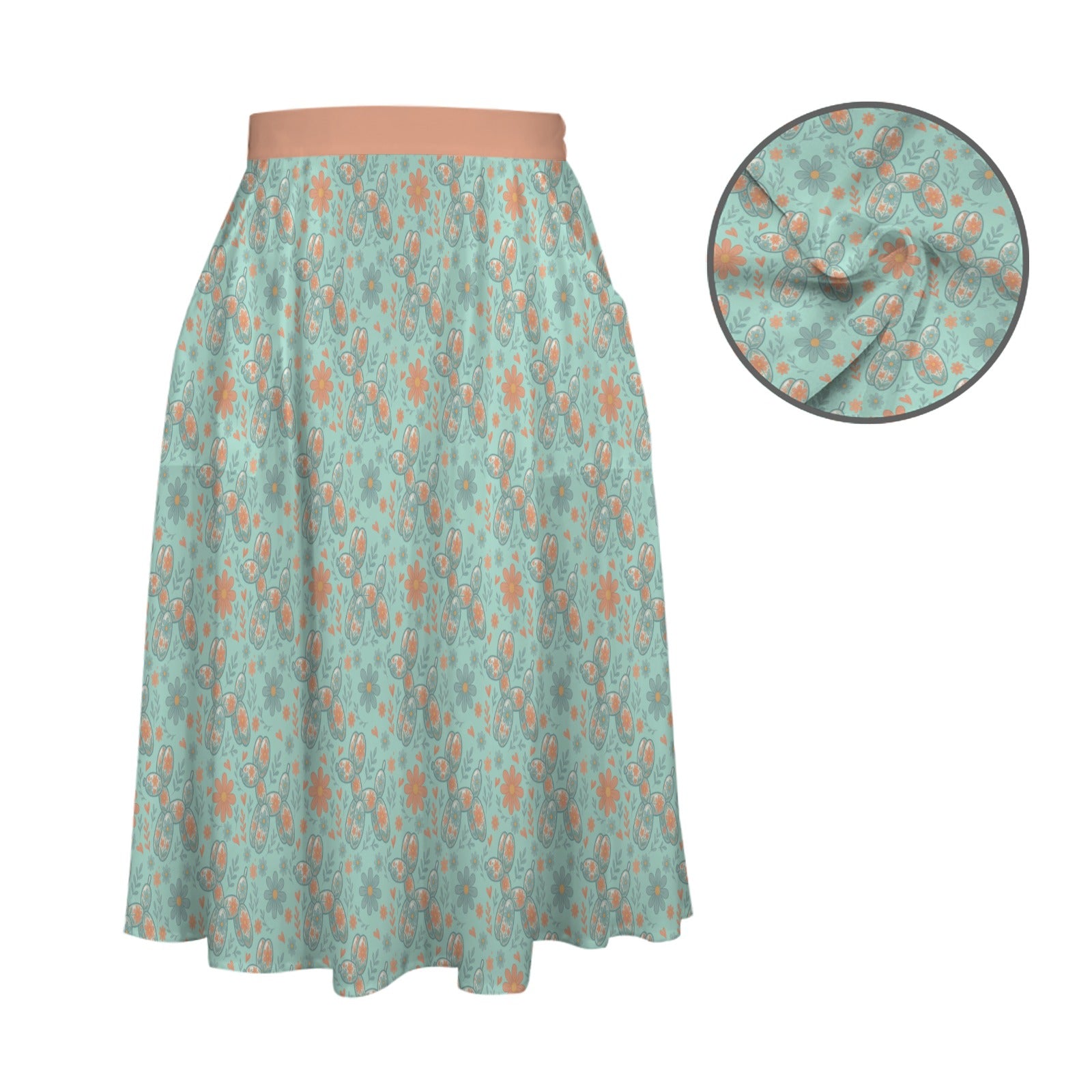Garden Party Pup Women's Elastic Waist Midi Skirt with Pockets