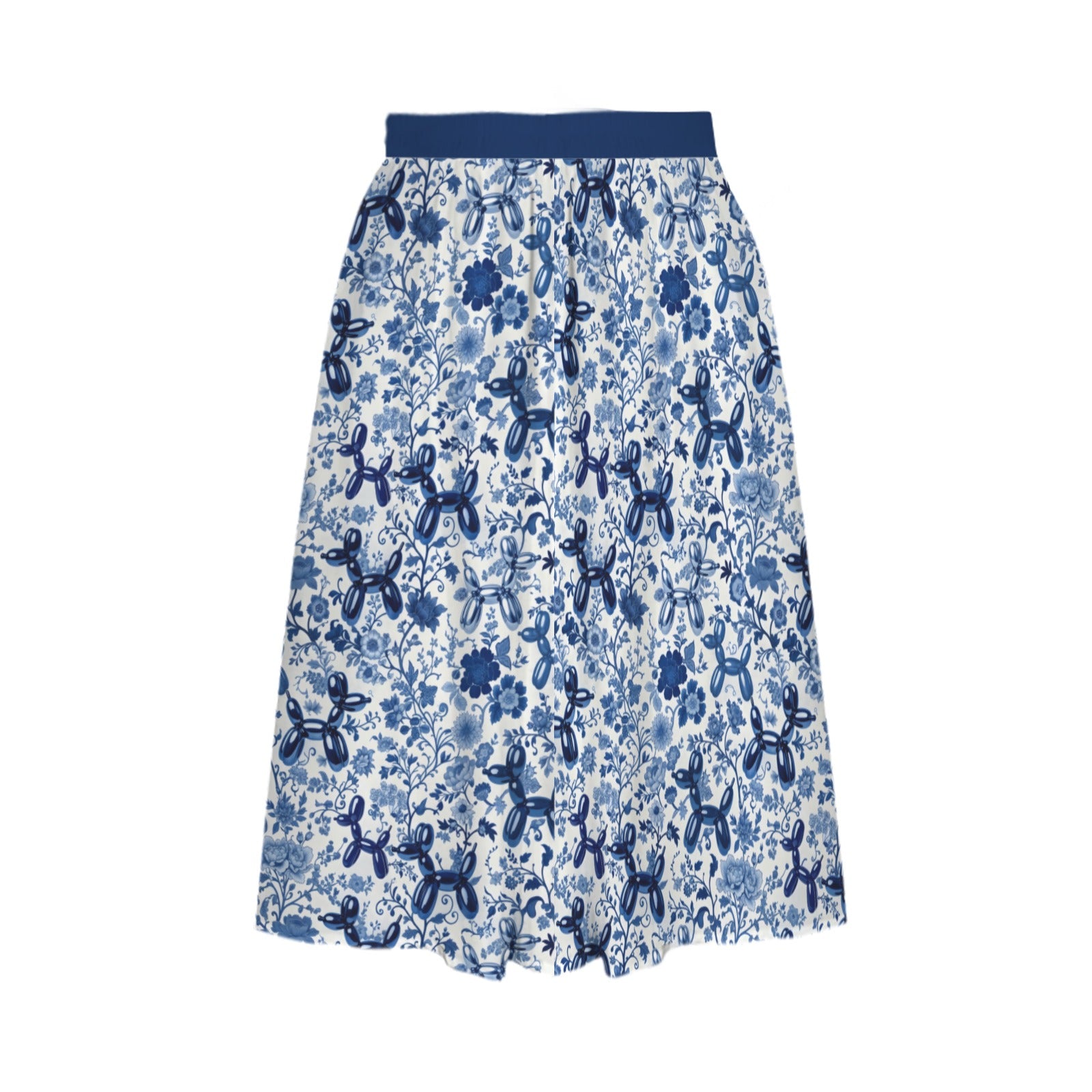 Porcelain Pups Women's Elastic Waist Midi Skirt with Pockets