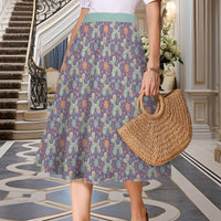 Garden Party Pup Women's Elastic Waist Midi Skirt with Pockets