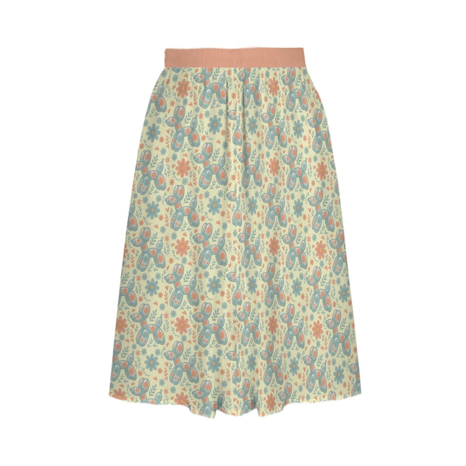 Garden Party Pup Women's Elastic Waist Midi Skirt with Pockets