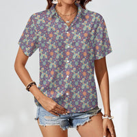 Garden Party Pup Women's Short Sleeve Button-Up Blouse