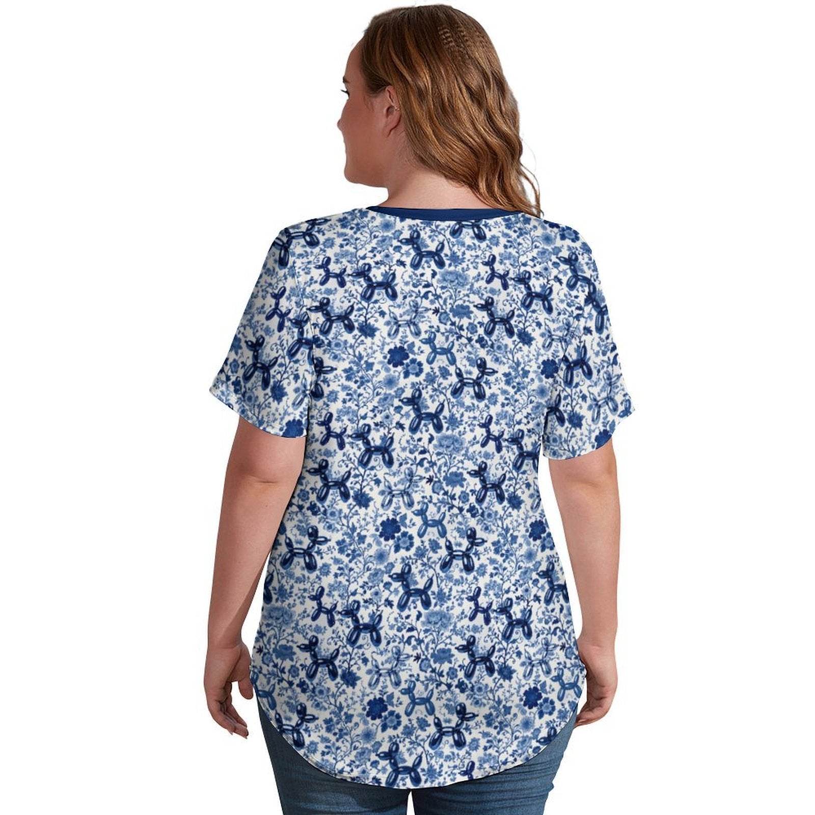 Porcelain Pups Women's Ice Silk V-Neck Top