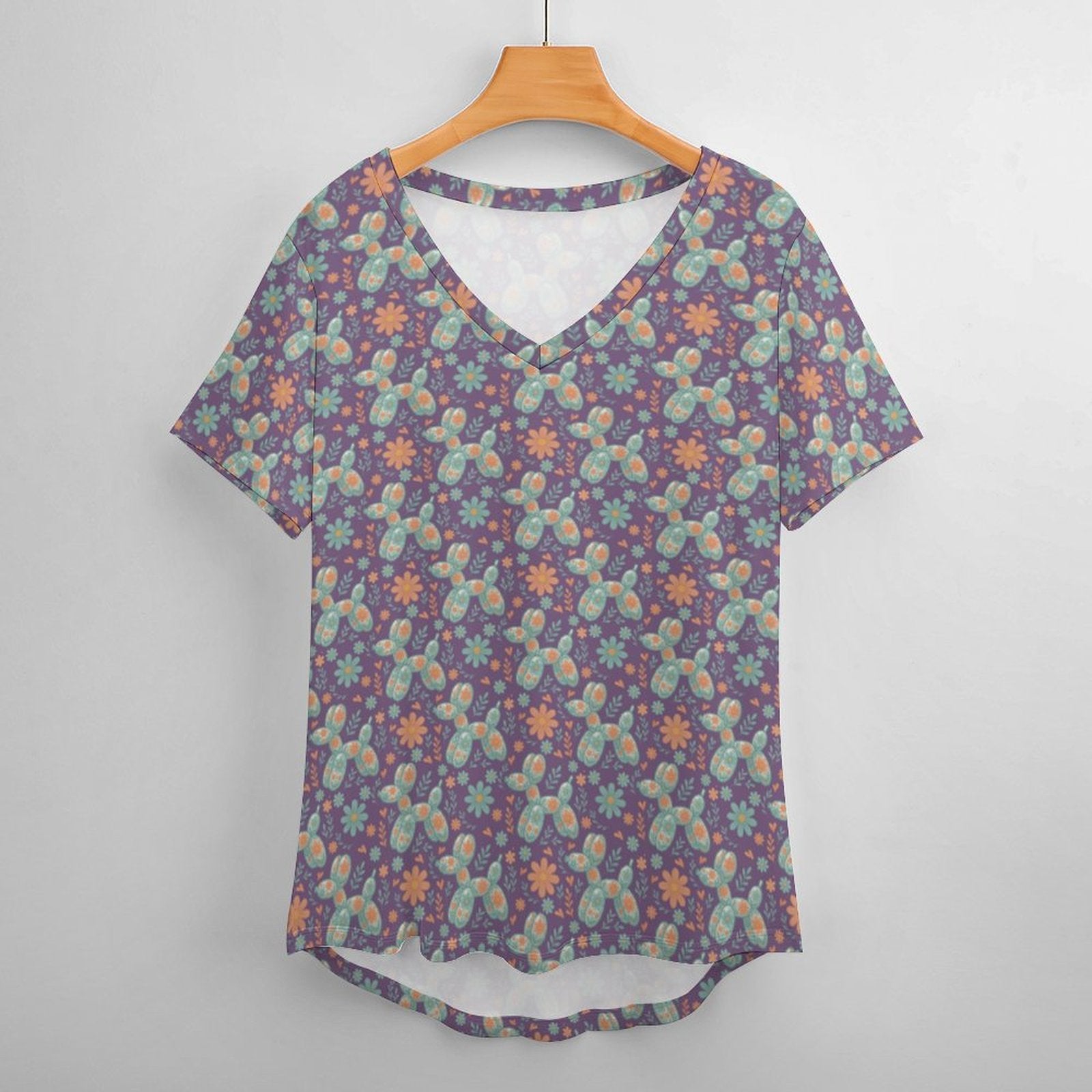 Garden Party Pup Women's Ice Silk V-Neck Top