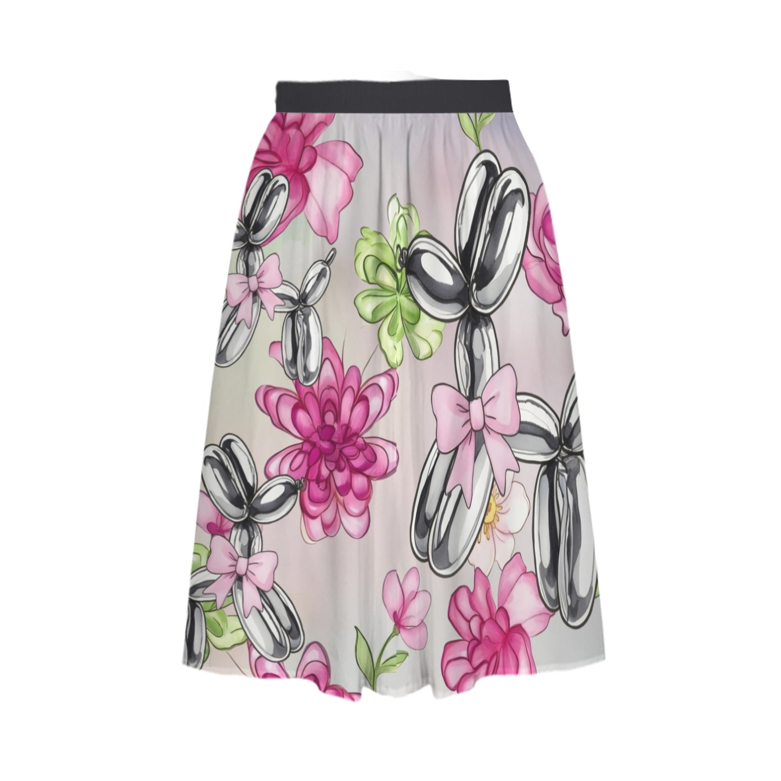 Petal Pop Women's Elastic Waist Midi Skirt with Pockets