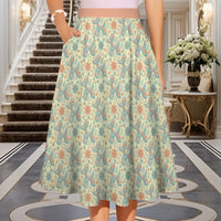 Garden Party Pup Women's Elastic Waist Midi Skirt with Pockets