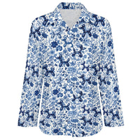Porcelain Pups Women's Long Sleeve Button-Up Blouse