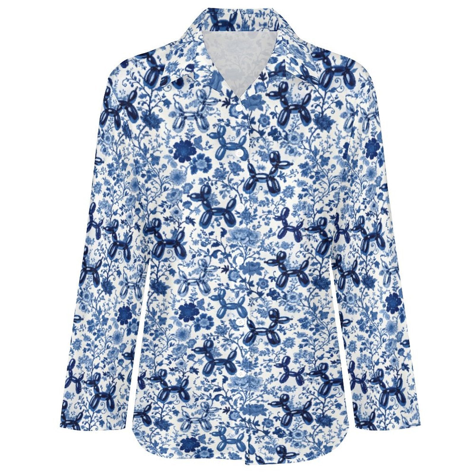 Porcelain Pups Women's Long Sleeve Button-Up Blouse
