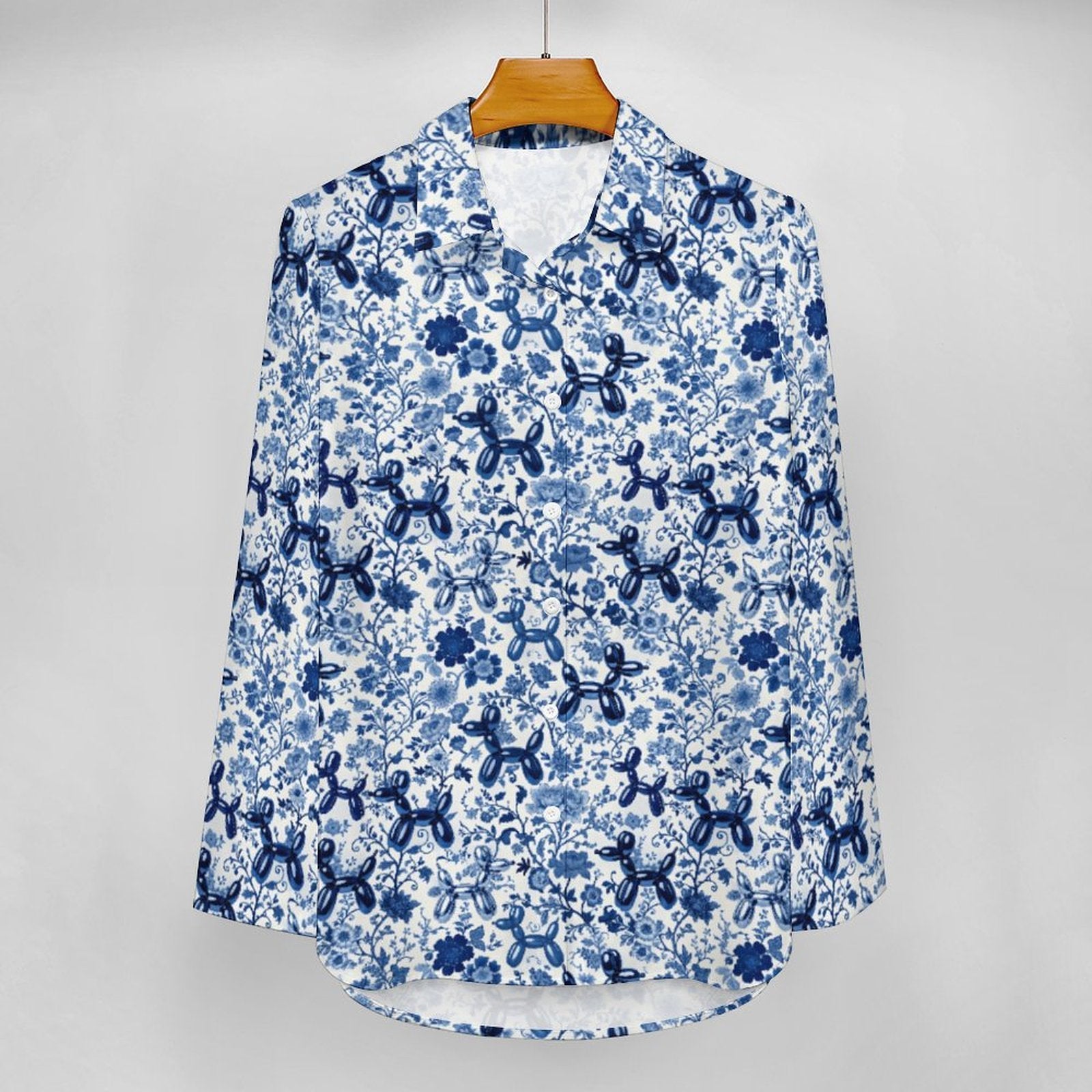 Porcelain Pups Women's Long Sleeve Button-Up Blouse