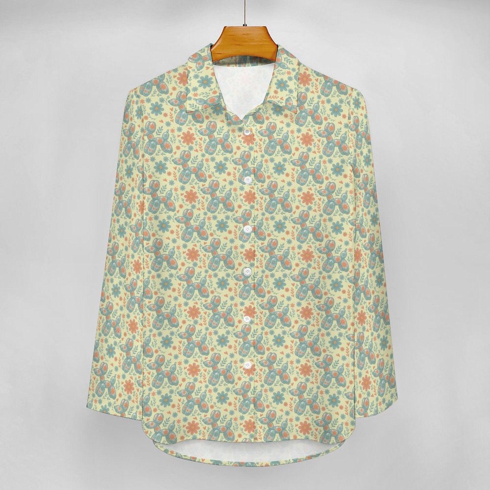 Garden Party Pup Women's Long Sleeve Button-Up Blouse