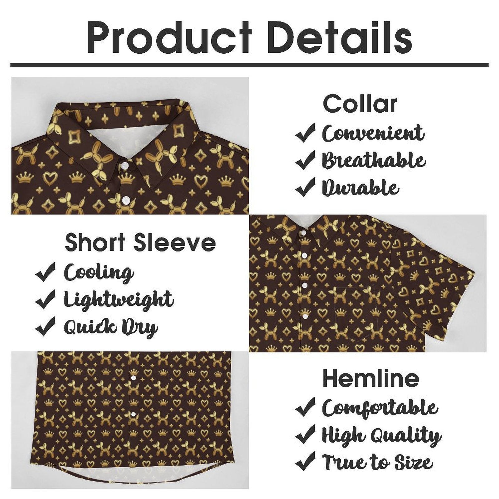 Decadent Dogs Men's Short Sleeve Button-Up Shirt with Chest Pocket