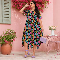 Graffiti Relaxed Fit Belted Midi Dress