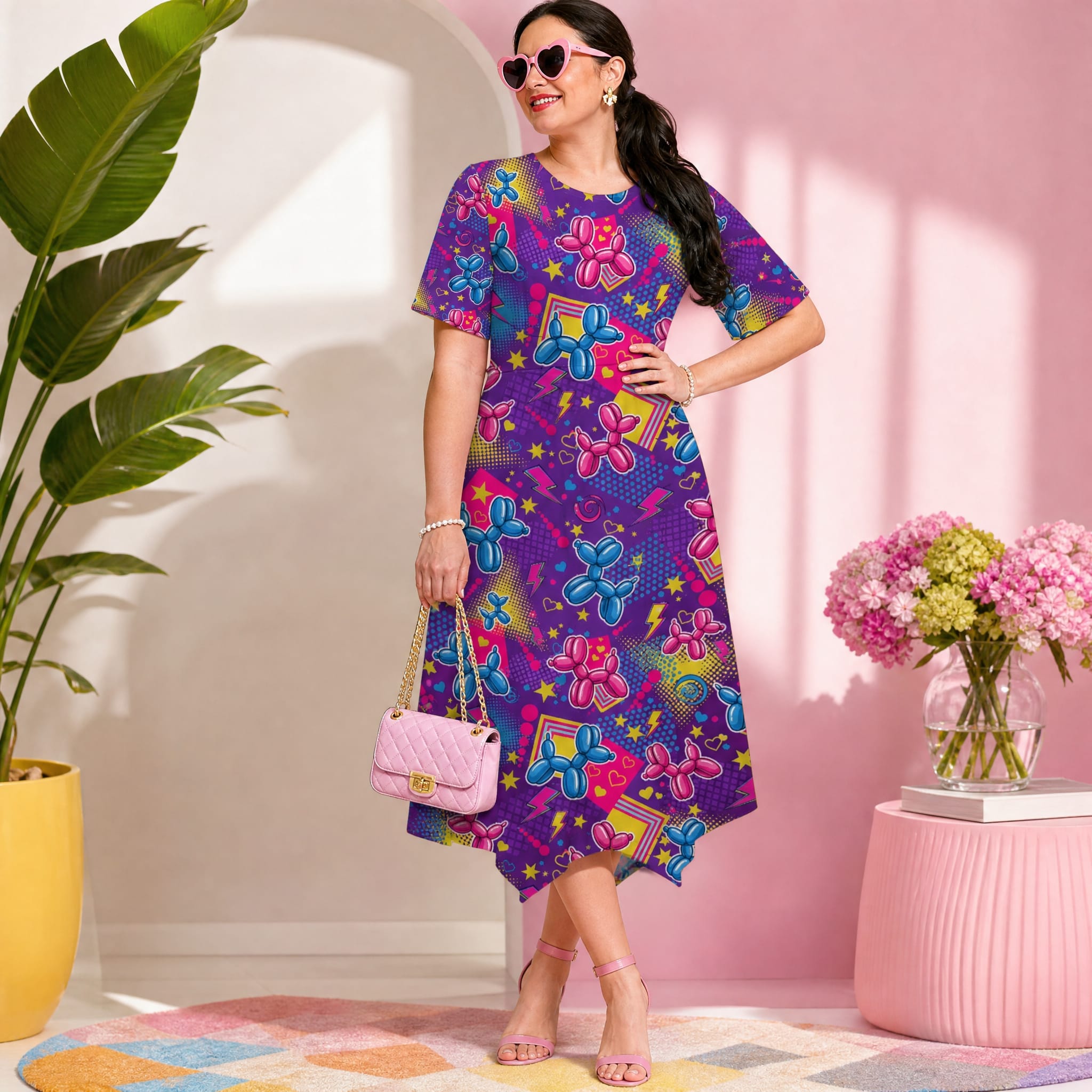 Electric Parade Relaxed Fit Belted Midi Dress