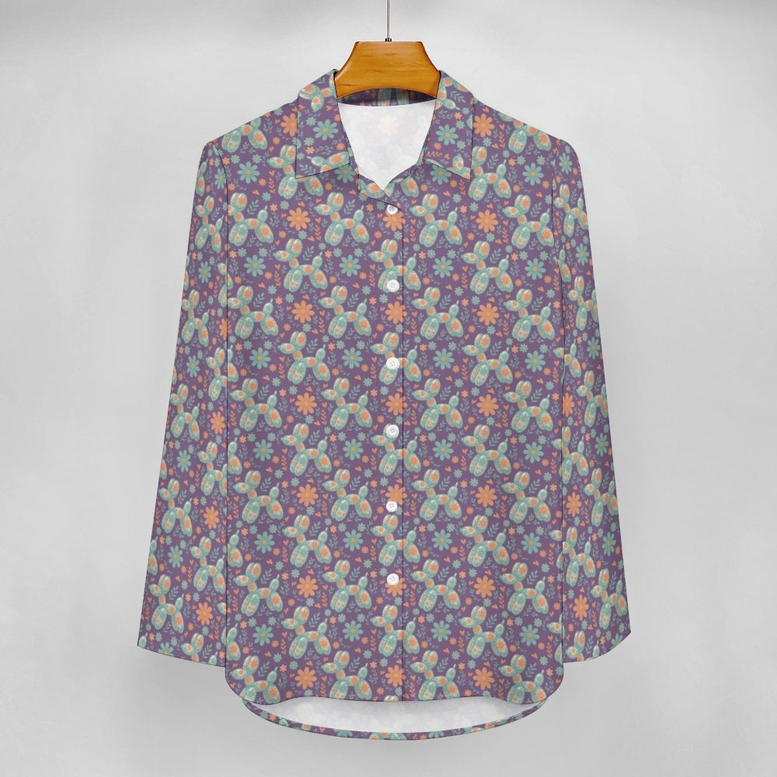 Garden Party Pup Women's Long Sleeve Button-Up Blouse