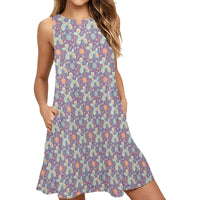 Garden Party Pup Women’s Flowy Sleeveless Dress with Pockets
