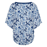Porcelain Pups Women's V-Neck Batwing Top