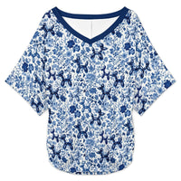 Porcelain Pups Women's V-Neck Batwing Top