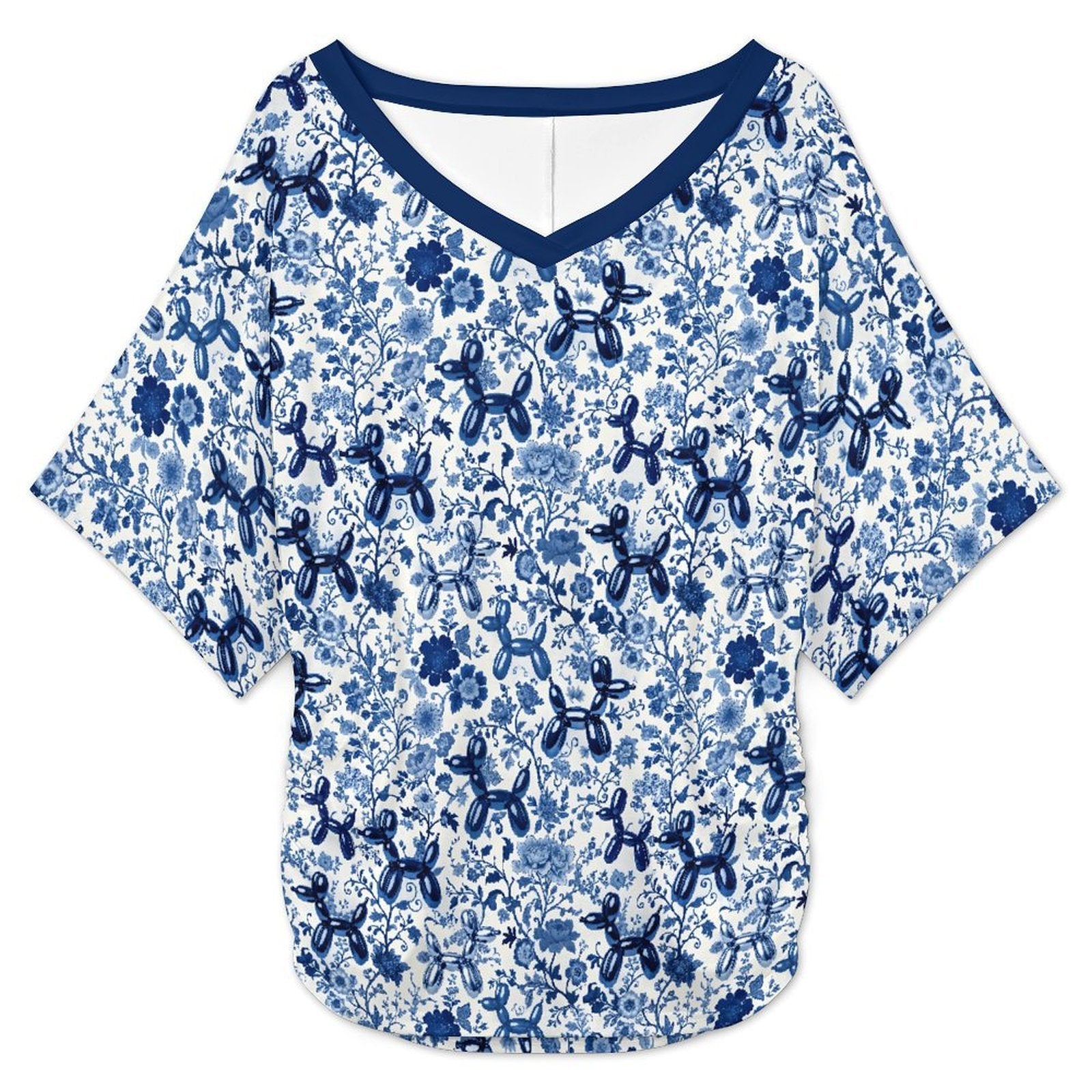 Porcelain Pups Women's V-Neck Batwing Top